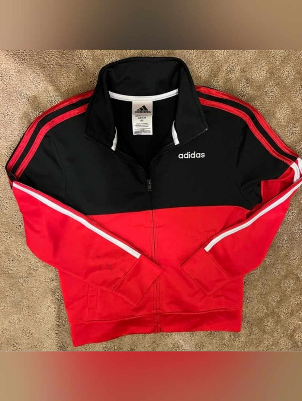 Adidas Boys Black & Red Full-Zip Track Jacket Youth Size XL (18/20)